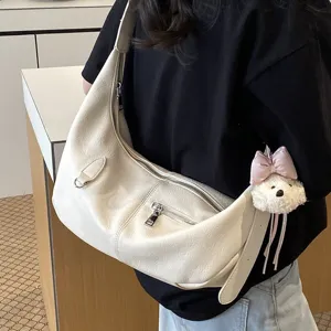 Große Kapazität PU Leder Tote Bag Minimalistisch Halbmond Crossbody Schultertasche Für Damen Pendeln Lässige Handtasche