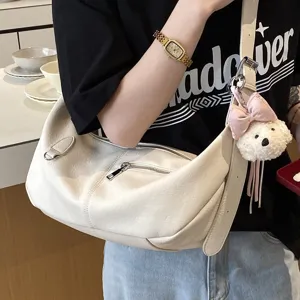 Minimalistische Umhängetasche mit großer Kapazität für Damen lässige weiße Ledertasche neu