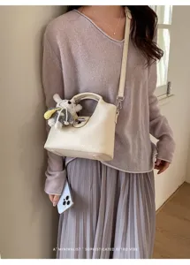 Damen Litchi-Muster Leder Eimer Tasche elegante Schulter Umhängetasche schicke Alltagsmode