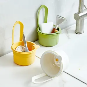 Kitchen Sink Drain Basket Plastic Hanging Storage Basket One-Key Open Dish Drainer Organizer for Home Modern