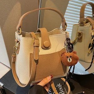 Mode Sac Seau en Cuir PU pour Femmes Vintage Poignée Supérieure Bandoulière Unique Sac Sacoche Coutures pour Accessoire Voyage Quotidien