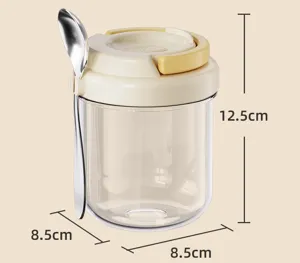 Klares Glas Frühstücksbecher mit Löffel und Handyhalter, Haferflocken Behälter 12.5cm.