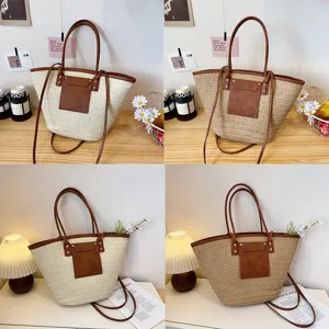 Grand sac cabas en paille pour femme, sac à main d'épaule tissé élégant pour travail.