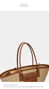 Grand sac cabas en paille pour femme sac a epauletisse de plage ete avec details en cuir.