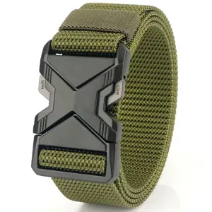 Durable tactical nylon belt with heavy-duty quick-release metal buckle for outdoor sports.