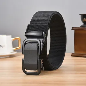 Cinturón de lona táctico para hombre con hebilla metálica automática cinturón negro