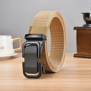 Cinturón táctico de lona para hombre con hebilla automática de metal, cinturón informal.