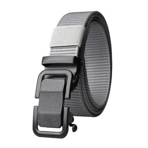 Cinturón de lona gris para hombre con hebilla metálica automática negra para uso casual y exterior