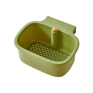 Panier suspendu pour évier vert, panier de rangement de cuisine en plastique réglable.