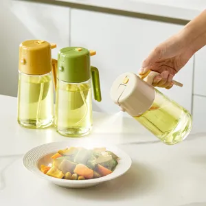 Kitchen Oil Dispenser Bottle Glass Two-in-One Spray and Pour Cruet Automatic Open-Close Leak-Proof Cooking Oil Bottle