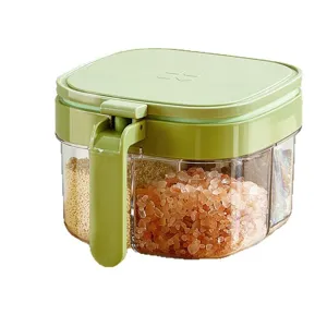 4 Vakken Kruidendoos Doorzichtige Plastic Kruidenpot Met Deksel En Lepel Keuken Opslag Container Afdichting Kruiden Organisator
