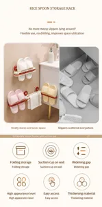 Support de chaussons pliable pour mur de salle de bain avec ventouse et design pliable.