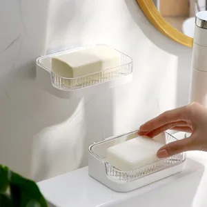 Porte-Savon Mural en Plastique Drenant Sans Perçage pour Salle de Bain Étagère Domestique