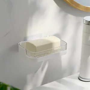 Porte-savon mural avec design de drainage, porte-savon en plastique transparent sans perçage.