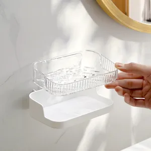 Porte-savon mural double couche transparent support de drainage organisateur de salle