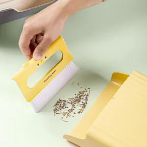 Mini Tischbesen und Kehrschaufel Set für Zuhause Tastatur Reinigung kleine Bürste gelb.