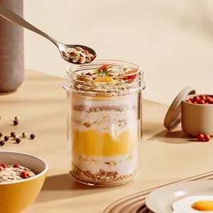 Klares Glas Übernacht Haferflocken Glas Joghurtbecher mit Löffel für Frühstück 300ml