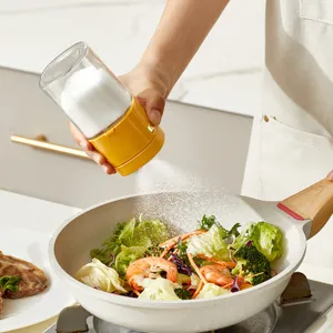 Home Glass Seasoning Jar Press Type Quantitative Salt Bottle Kitchen Storage Container