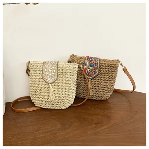 Bolso cruzado de paja tejida para mujer verano playa vacaciones elegante bolso de hombro