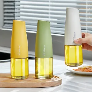 Bottiglia dosatore olio cucina in vetro con coperchio apribile automatico a gravità