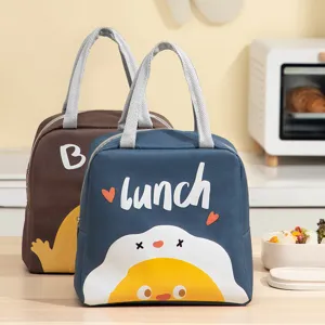 Cute cartoon insulated lunch bag, portable large capacity bento handbag for picnic and work.