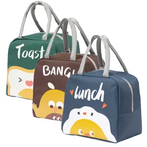 Cute cartoon insulated lunch bag portable bento box container for picnic and daily school use.
