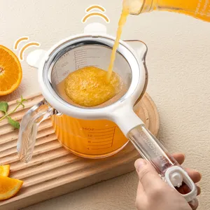Ultra-fine juice strainer and soymilk filter kitchen colander with clear measuring cup for home