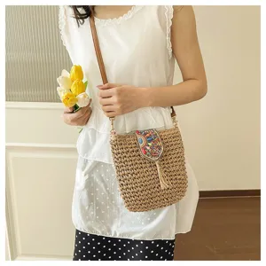 Elegante bolso cruzado de paja para mujer, bolso de hombro con cuentas coloridas y estilo.