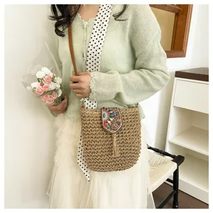 Bolso bandolera de paja tejida para mujer vacaciones en la playa bolso elegante con cuentas