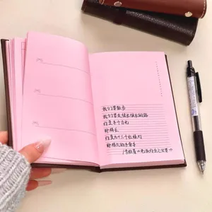 A6 pink inner pages notebook, cute diary planner with leather cover, sweet style stationery.