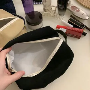 Canvas makeup bag large capacity black white cosmetic pouch portable travel toiletry bag