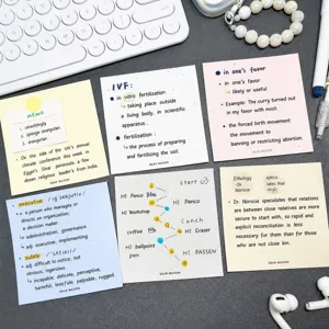 Esthetisch notitieblok met inktvlekken, scheurbare studieplanner en vocabulaire notitieboekje.