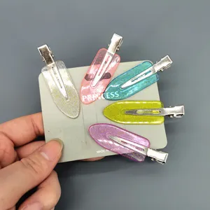 Candy color transparent glitter hair clips set, cute leaf shape duckbill hairpins for styling.