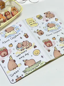 Cute Capybara A5 Hardcover Notebook with Cartoon Animal Illustrations and Daily Lined Pages