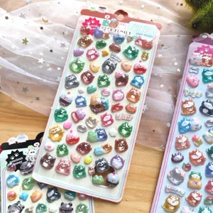 3D puffy crystal stickers featuring cute cartoon animal designs, perfect for phone and craft decoration.