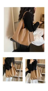 Large capacity brown soft leather shoulder bag, trendy commuter casual tote for women.