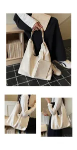 White large capacity shoulder tote bag for women, trendy Korean style casual commuting bag.