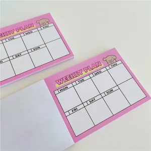 Pink weekly plan memo pad with cute puppy illustration, perfect for daily study office organization.