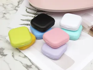 Portable colorful square contact lens case set, smooth surface travel companion box for daily use.