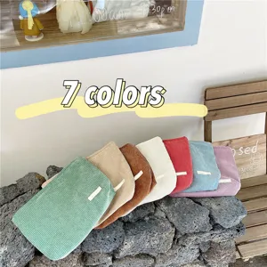 Corduroy Double Layer Cosmetic Bag Large Capacity Portable Makeup Pouch Zipper Toiletry Organizer Handbag For Women Daily Travel