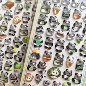 Cute 3D crystal panda puffy stickers for kids DIY crafts, phone cases and scrapbooking decor.