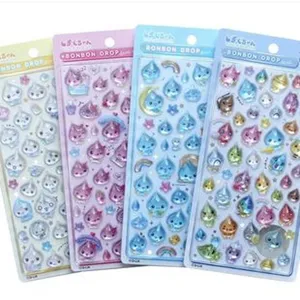 Cute 3D crystal puffy sticker sheets featuring adorable droplet cartoon characters for decoration.