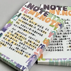 Detailed shot of cute ins-style sticky note memo pad, thick paper for smooth writing.