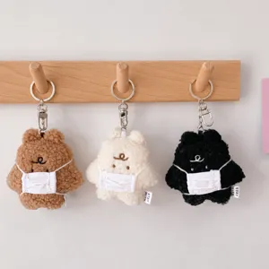 Plush Bear Keychain Cute Mask Bear Bag Charm Cartoon Couple Doll Key Ring Fluffy Animal Pendant Fashion Accessories