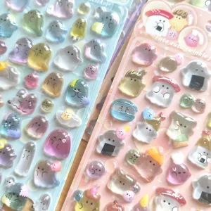 Cute 3d jelly ghost stickers colorful crystal relief cartoon reward stickers for crafts.