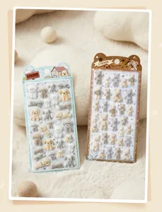 Cute 3D flocked animal stickers featuring adorable cartoon bears and dogs for DIY.