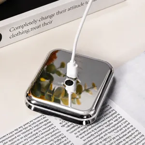 Foldable LED makeup mirror, portable rechargeable lighted pocket mirror for travel use.