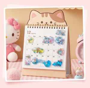 Cute 3D liquid glitter sticker desk calendar set with lovely animals for home office decor