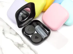 Portable contact lens case set with mirror matte finish compact cute colorful travel storage box