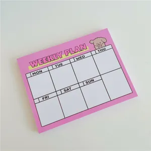 Pink weekly plan sticky notepad with cute puppy illustration, clean memo pad for daily use.